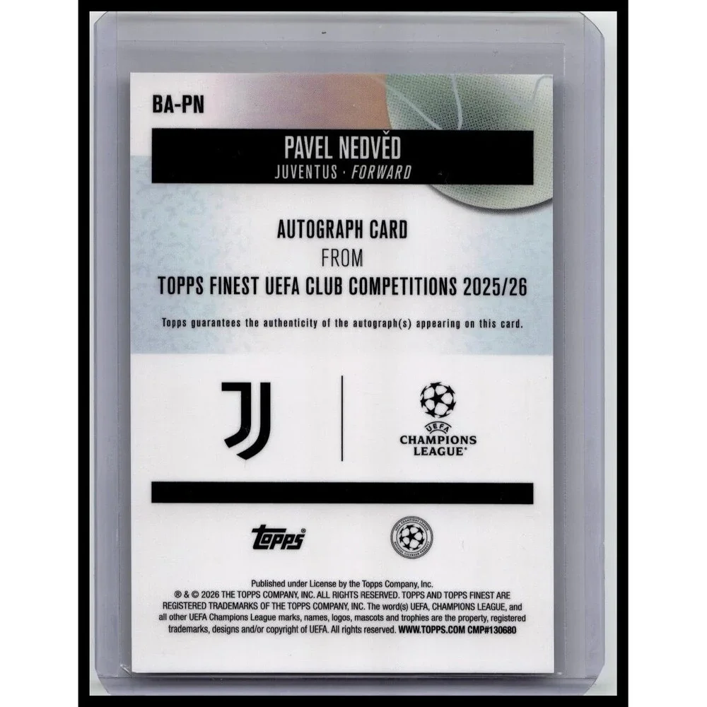 2025-26 Topps Finest UEFA Club Soccer PAVEL NEDVED BLUE AUTO 44/150 Juventus